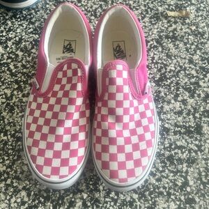 Vans Kids Classic Slip-On Checkerboard Sneakers - Pink/White 6.5 youth/8 womens